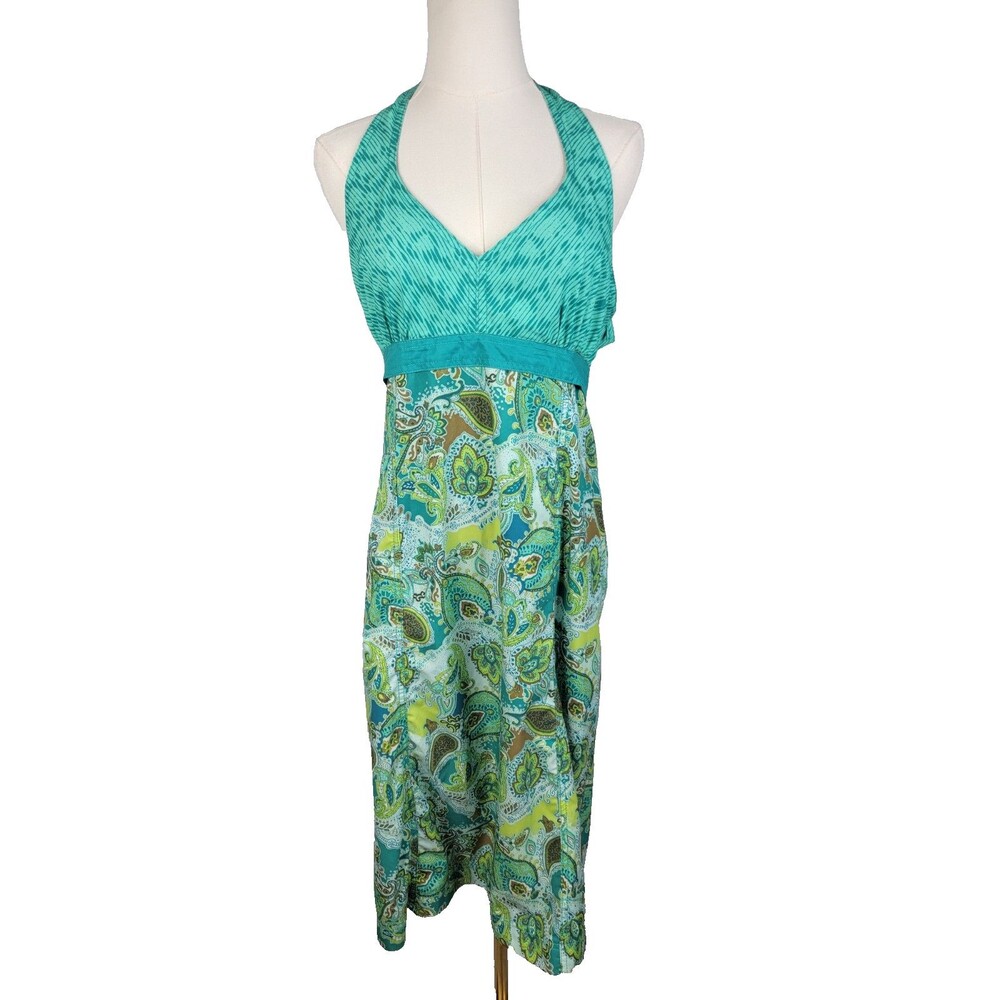 ATHLETA Pack Everywhere Halter Dress Size 12 Green Teal Resortwear Athleisure